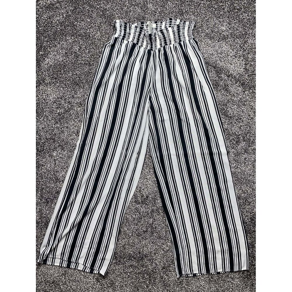 Cupio Festival Flare Pants Black White Striped Size Small